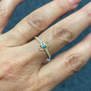 New 14K Yellow Gold Blue CZ  Hamsa Ring Band